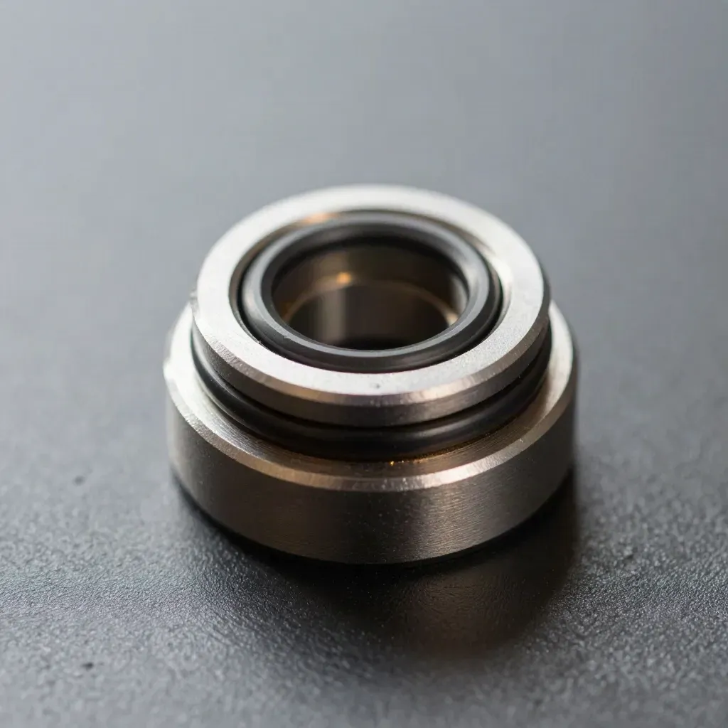 Industriële koppeling met O-ringen en ringen op grafiet, van boven in dramatisch licht.